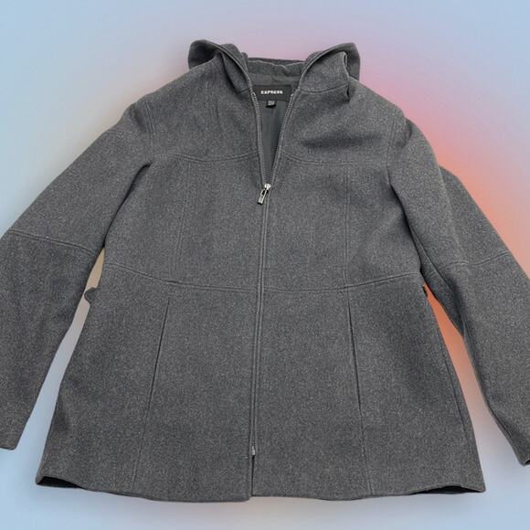 EXPRESS Women’s 11/12 Gray Wool Hooded Coat - Picture 1 of 6